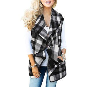 Design Vogues Black and White Buffalo Plaid Drape Vest